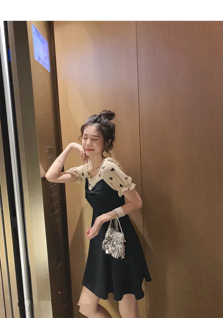 Dress Women Chiffon Patchwork Summer New Arrival Printed Lovely Slim Short Black Dresses Tunic Ruffles Sweet Girl Fairy Chic Fit
