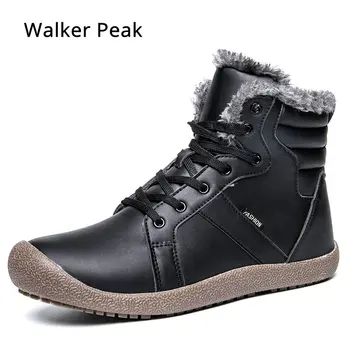 

Mens Boots Winter With Fur 2019 Warm Ankle Snow Boots for Men Genuine leather Shoes Male Footwear Fashion Rubber Walker Peak