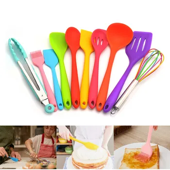 

Colorful 10 Pieces Silicone Kitchen Utensil Set Cooking Utensils Set Nonstick Cookware Best Kitchen Tools for Home Cooking Tools