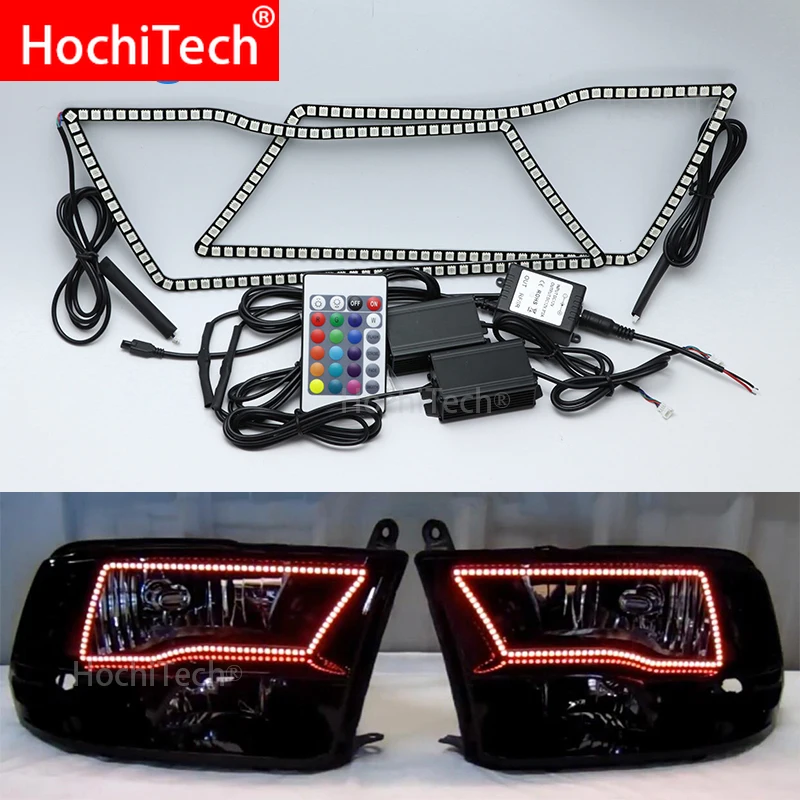 

for Dodge RAM 1500 2500 3500 4500 5500 2009-2016 RGB LED Angel Eyes Multi-color with Halo Ring Remote Control Headlight