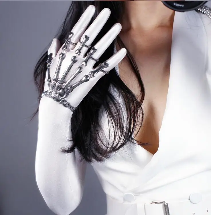 Для женщин пикантные эластичные длинная перчатка женский Весна-осень солнцезащитный крем Клубные вечерние танцевальные длинная перчатка Хэллоуин перчатка со скелетом R1913