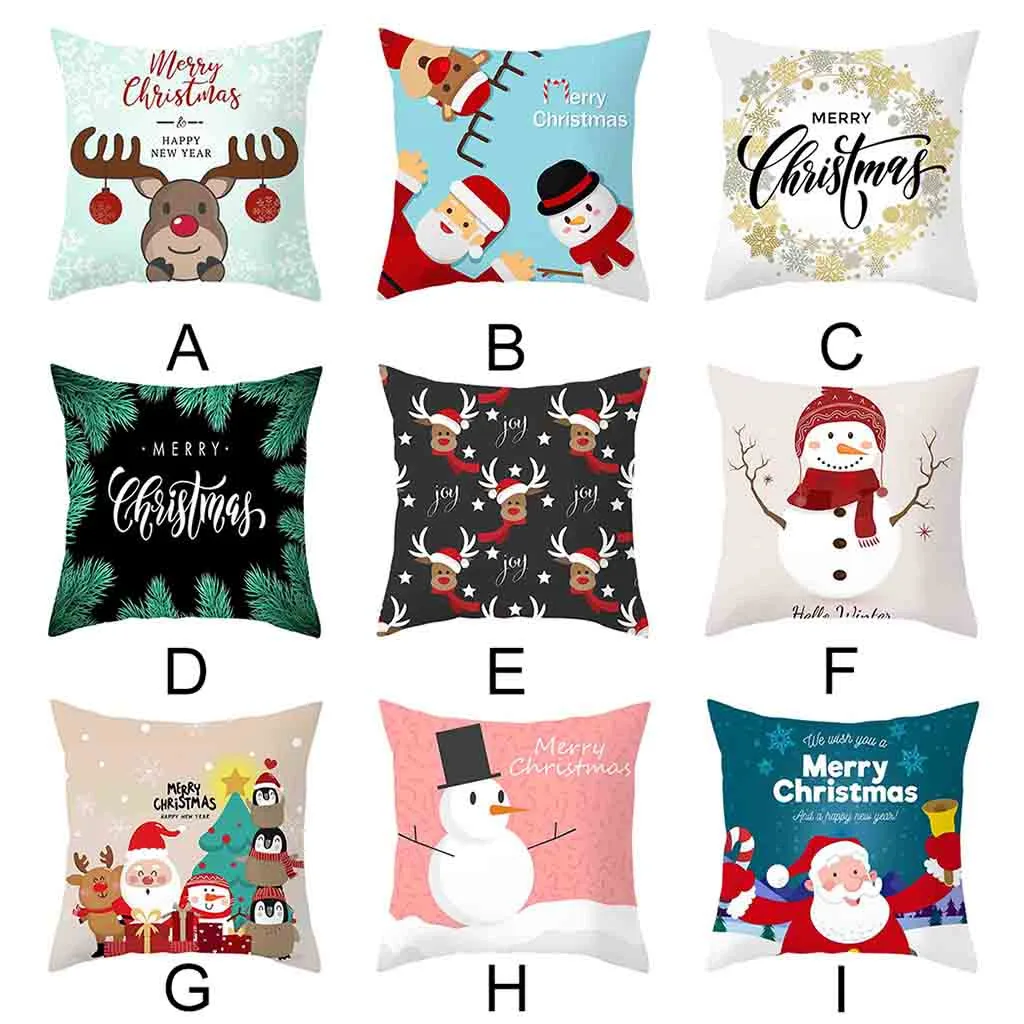 

Merry Christmas Decorative Pillowcases Polyester Christmas Throw Pillow Case Cover Santa Claus Elk Pillowcase kussensloop 45x45