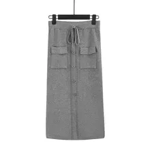 Женские длинные вязаные юбки, Женская Осенняя зимняя новая Толстая трикотажная юбка, однотонная Офисная Женская прямая юбка, юбки до середины икры ML284