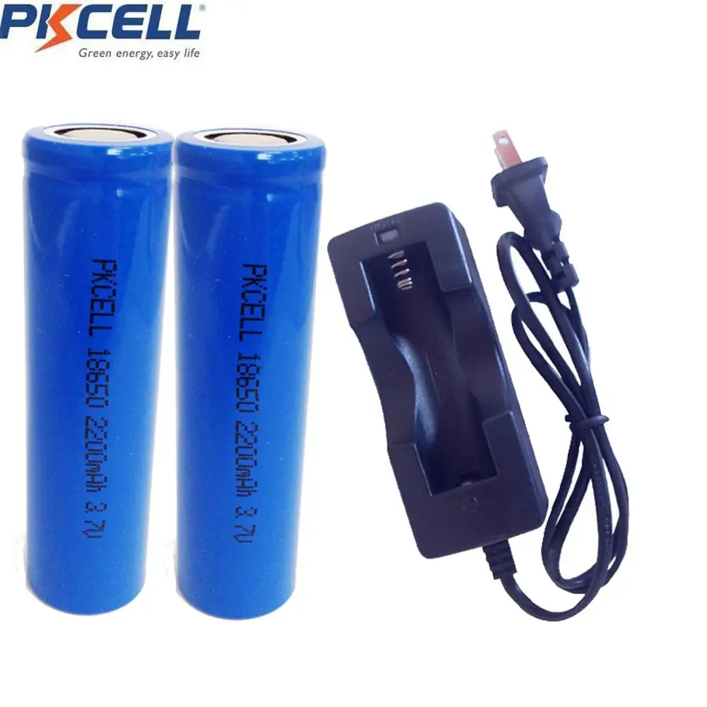 PKCELL ICR18650B 3,7 v 2200 mah 18650 литиевая аккумуляторная батарея батареи плоский верх(без PCB)(подарок 18650 зарядное устройство