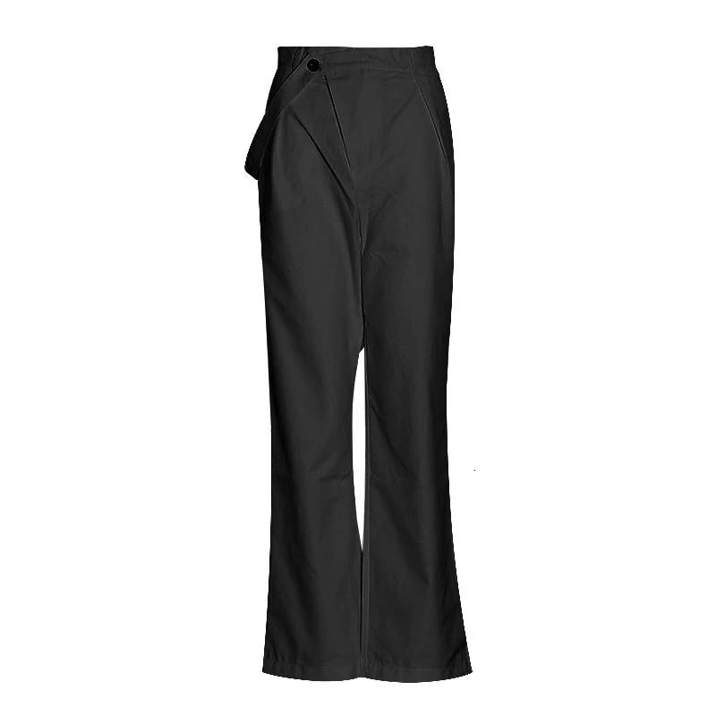 CHICEVER Summer Elegant Solid Women Pant High Waist Irregular Button Fly Pockets Pleated Slim Regular Female Straight Pants