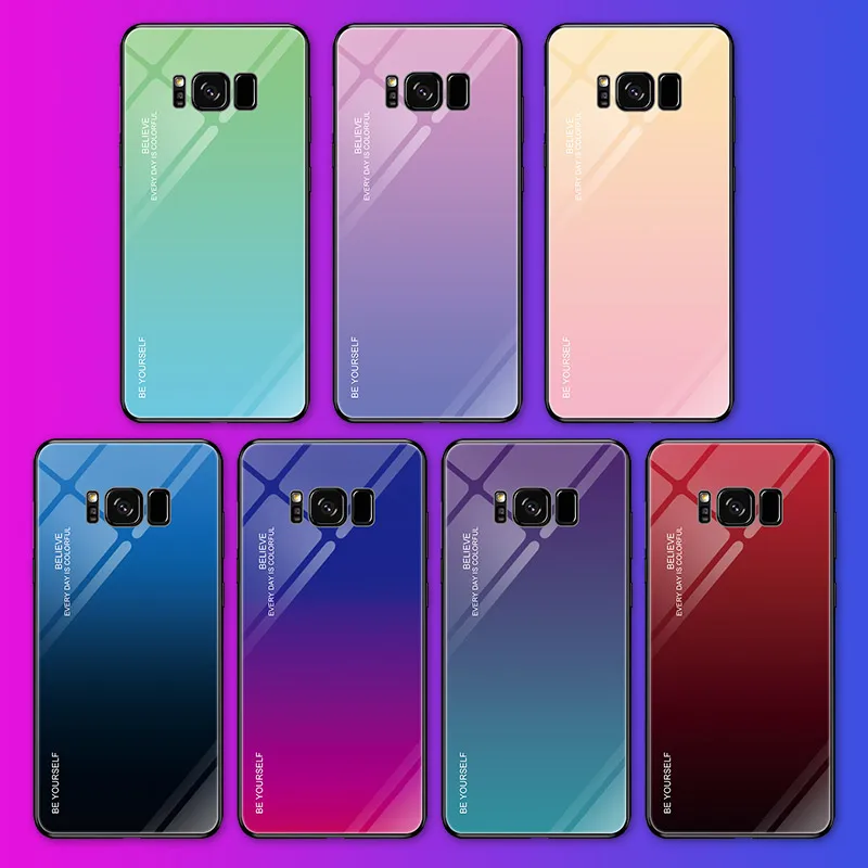 Стекло чехол для телефона для samsung Galaxy J6 J8 J4Plus A6 Note 8 9 10 Pro S10 S8 S9 плюс S10E S10 5G Градиент Жесткий поликарбонатный чехол Крышка