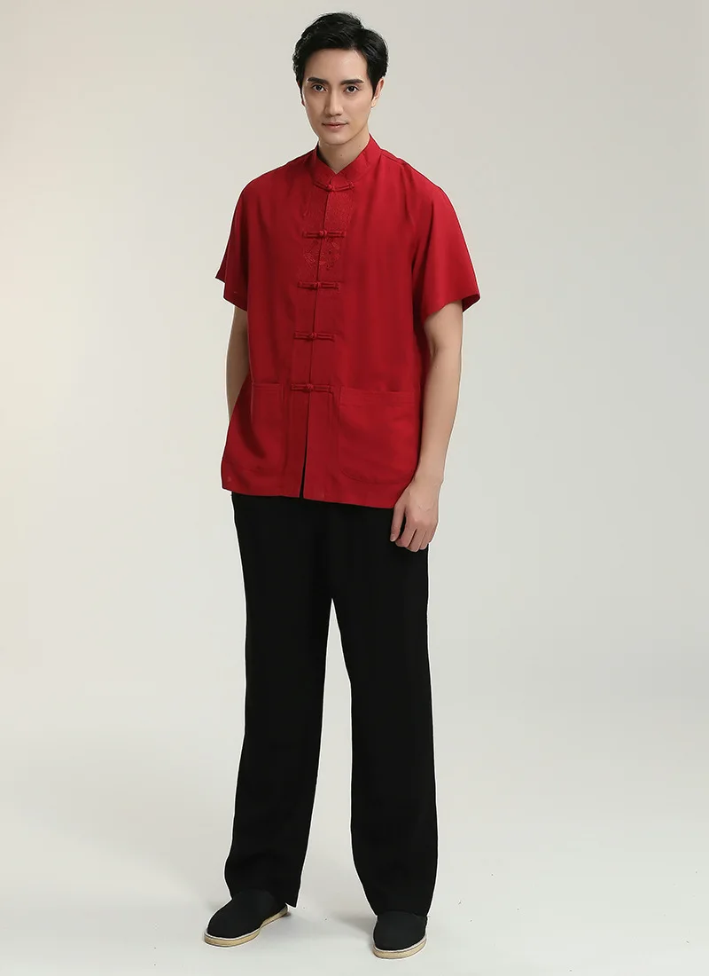 Chinese-style Chinese Style Flax 2708-2 Chinese Costume MEN'S Short Sleeved Tops Middle-aged Long-sleeved Shirt/Set
