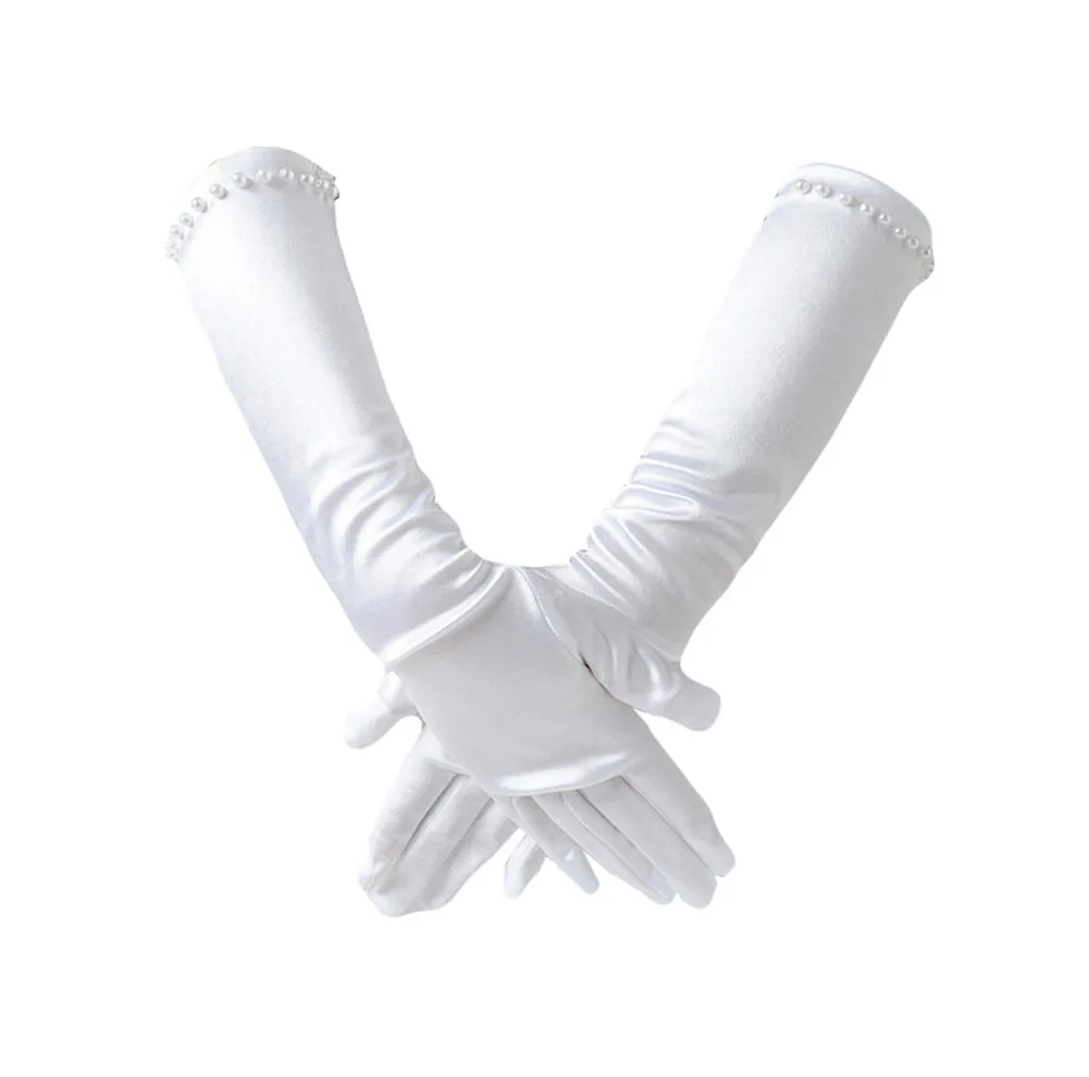 Girl Princess Wedding Dress Banquet Gloves White Five-finger Long Section Children's Gloves Child Elegant Dresses Accessories