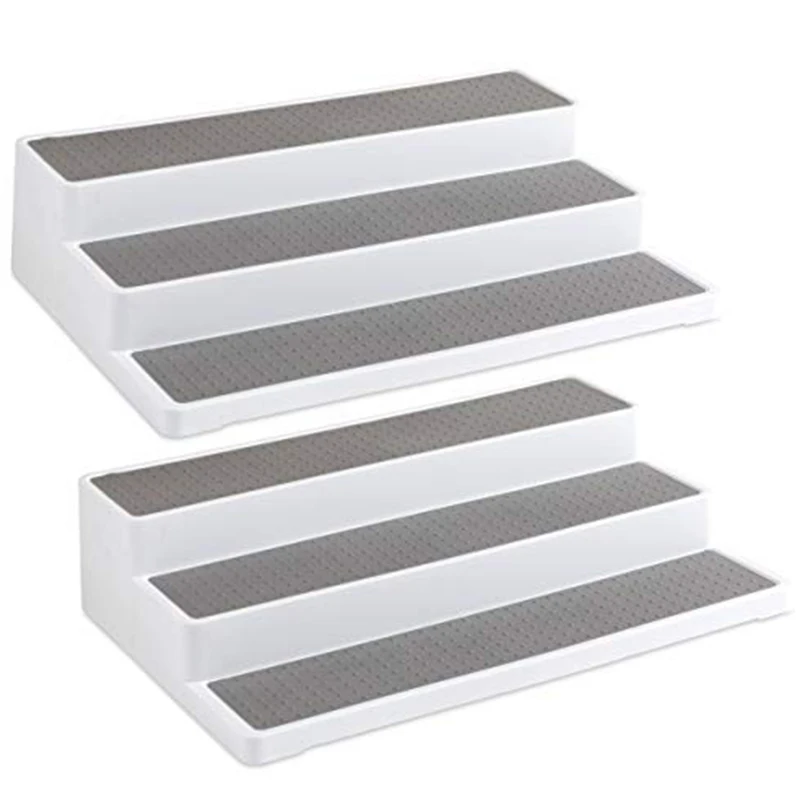 

ABSF 3-Layer Stepping Rack 2 Pack - Modern Design Waterproof and Non-Slip Rack Kitchen Storage Box for Sideboards or Countertops