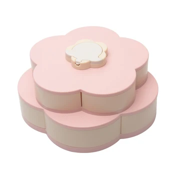 

Party Home ABS Candy Nut Box Sectional Anti-slip Dried Fruit Petal-Shaped Rotating Snack Serving Tray Double-deck Afternoon Tea