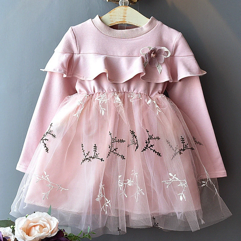 Зима г.; детское элегантное платье; детское плотное платье для девочек на День рождения; платье-свитер для девочек; костюм для малышей; одежда для детей - Цвет: Pink