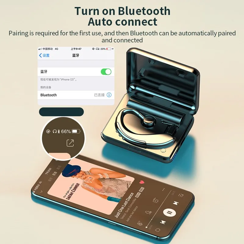 New Wireless Bluetooth Earphone Business Headsets with Mic Handsfree call Ear hook Earphones For iPhone Android IOS