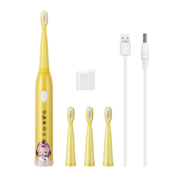 

New 5 Modes Sonic Children Electric Toothbrush USB Charger Cartoon Pattern Kids Waterproof Tooth Brush with 4 Replacement Heads