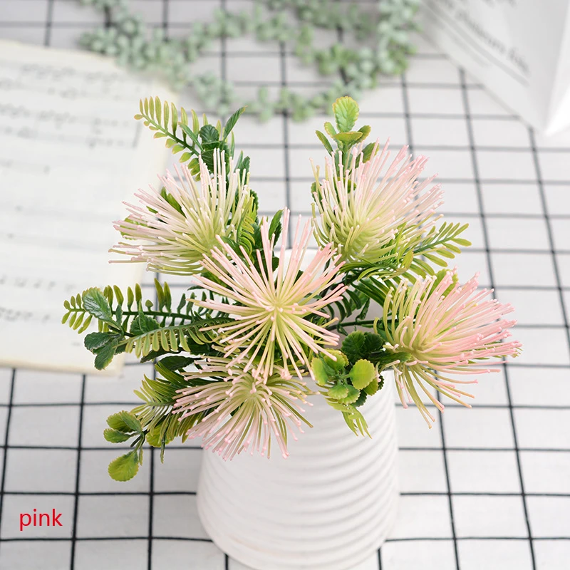 5 головок искусственный цветок альбизии украшение дома, украшение из искусственных цветов для моделирования завод наружний цветочный постельный комплект Цветочный паз Пластик цветок - Цвет: Розовый