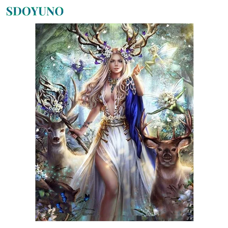 

SDOYUNO 60x75cm Painting By Numbers Elf queen and deer DIY Frameless pictures by numbers On Canvas Wall Art For Home Decor