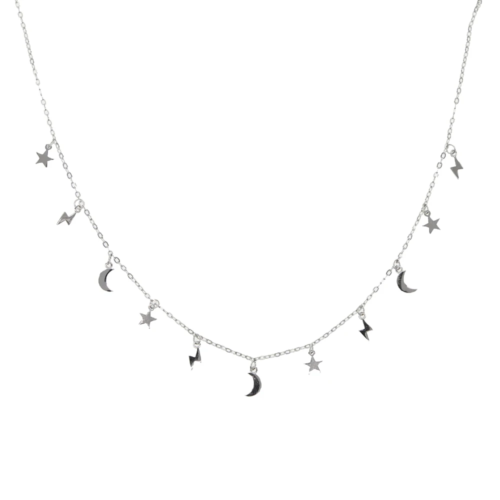 Real 925 Sterling silver gold filled vermeil jewelry minimal delicate mini moon star light bolt charm choker necklace jewelry