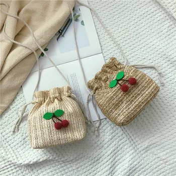

Women Summer Fashion Woven Beach Shoulder Bags Straw Weave Bucket Bags Handbags Totes Casual Handbags Retro Mini Shoulder Bag