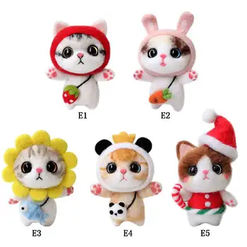 

Cats Doll With Strawberry Panda Wool Felt Craft DIY Non Finished Poked Set Handcraft Kit For Needle Material Bag Pack
