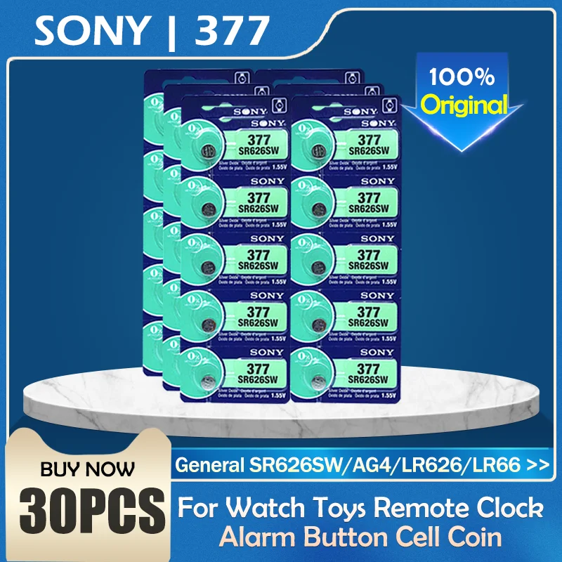30 шт. 100% Sony Оригинал 1 55 в 377 SR626SW SR626 AG4 оксид серебра часы батарея Кнопка монета