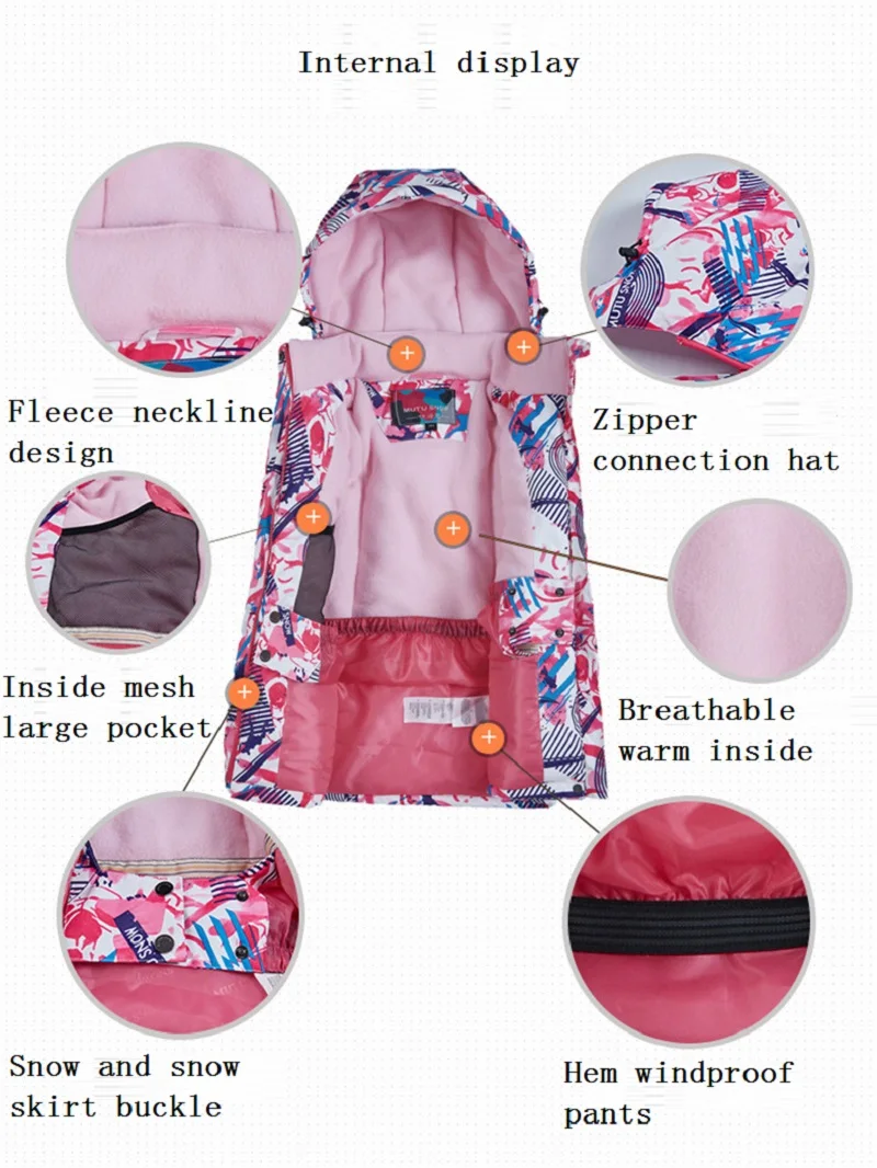 New Thick Warm Ski Suit Girl Waterproof Windproof Skiing and Snowboarding Jacket Pants Set Female Snow Costumes Outdoor Wear
