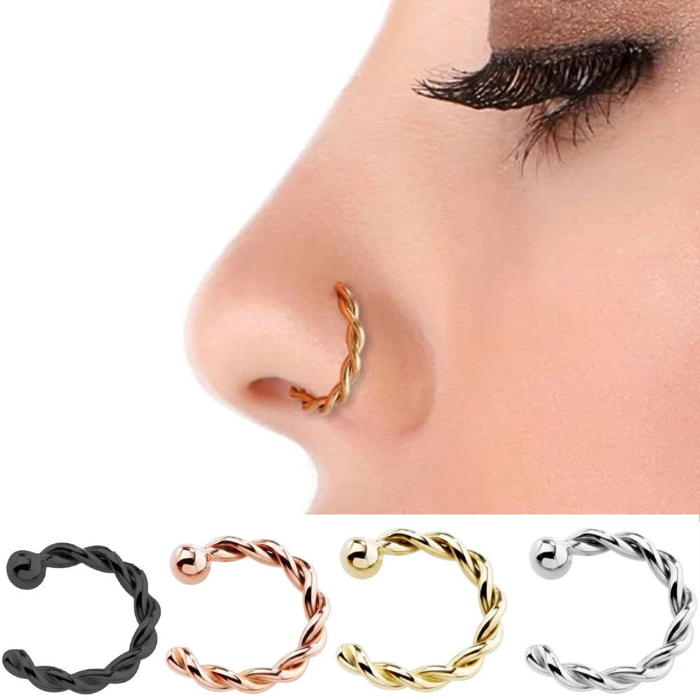 1Pcs C Shaped Fake Nose Ring Hoop Septum Rings Twist U Shape Nose Piercing Fake Piercing Oreja Pircing Jewelry Faux