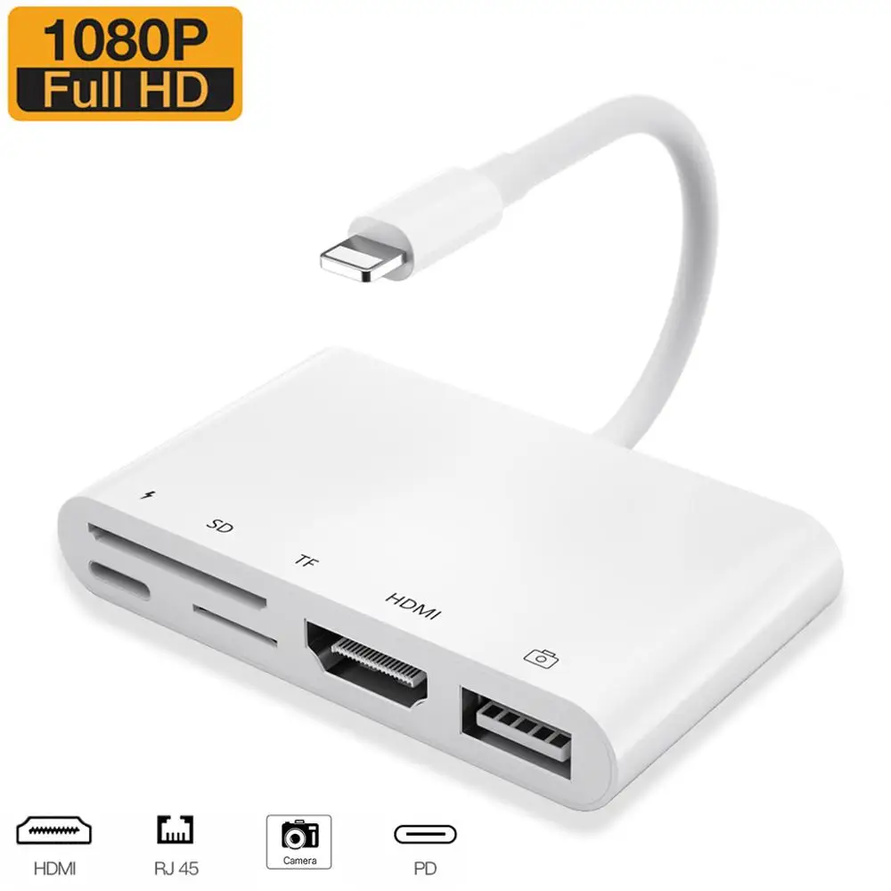Lightning/HDMI 1080P кабель HDMI/USB/SD/TF Card Reader цифровой AV ТВ OTG адаптер Hub для iPhone X XR XS 11Pro Max SE iPad