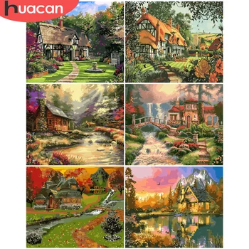 

HUACAN Painting By Numbers House Drawing On Canvas Gift DIY Pictures By Number Forest Kits Hand Painted Paintings Art Home Decor
