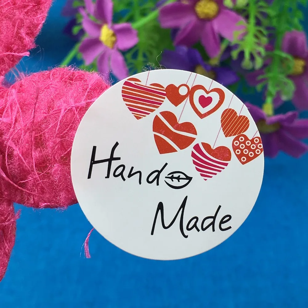 

Round White 3.5cm Diameter Sticker Labels Handmade Add Red Multi-heart Self-adhesive Labels For box/gift/cup/toy/bake/bag