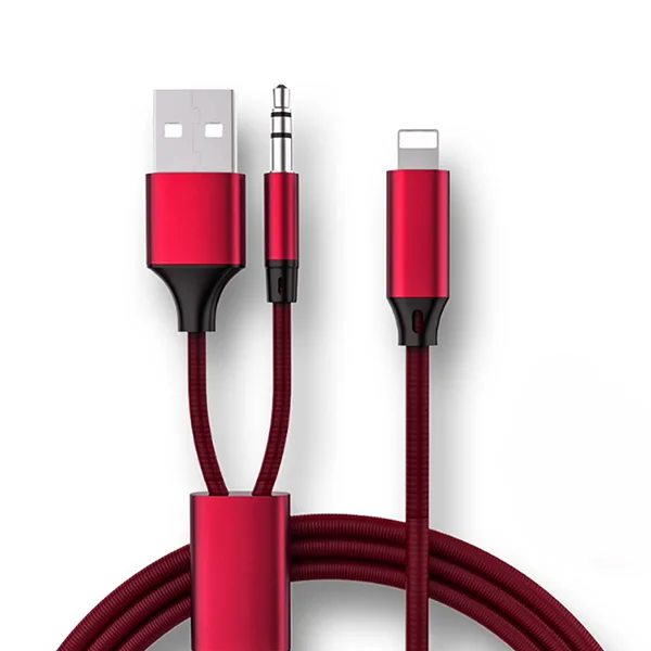 Red ACCEZZ для iphone аудио кабель 7 8 6 X XS MAX коннектор адаптер 3,5 мм разъем, гарнитура автомобильный динамик зарядка и музыка 2 в 1 USB кабель - Цвет: Red