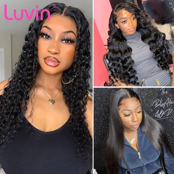 

Luvin Straight 4x4 Closure Wig Lace Frontal Wigs Body Wave Deep Wave Curly Brazilian Human Hair Pre Plucked With Baby Hair