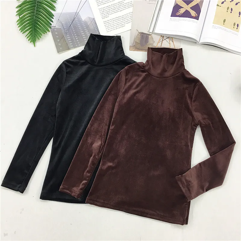 Maglietta dolcevita da donna nuova primavera Maglietta calda spessa Veet T-shirt Camicia a maniche lunghe con fondo femminile Tops396_voghion.com