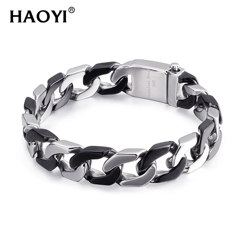 

13.5/15/16mm Glossy 316L Cuban Stainless Steel Link Chain Bracelet Bicolor Men's 2020 New Bracelets Handle Fashion Male Jewelry