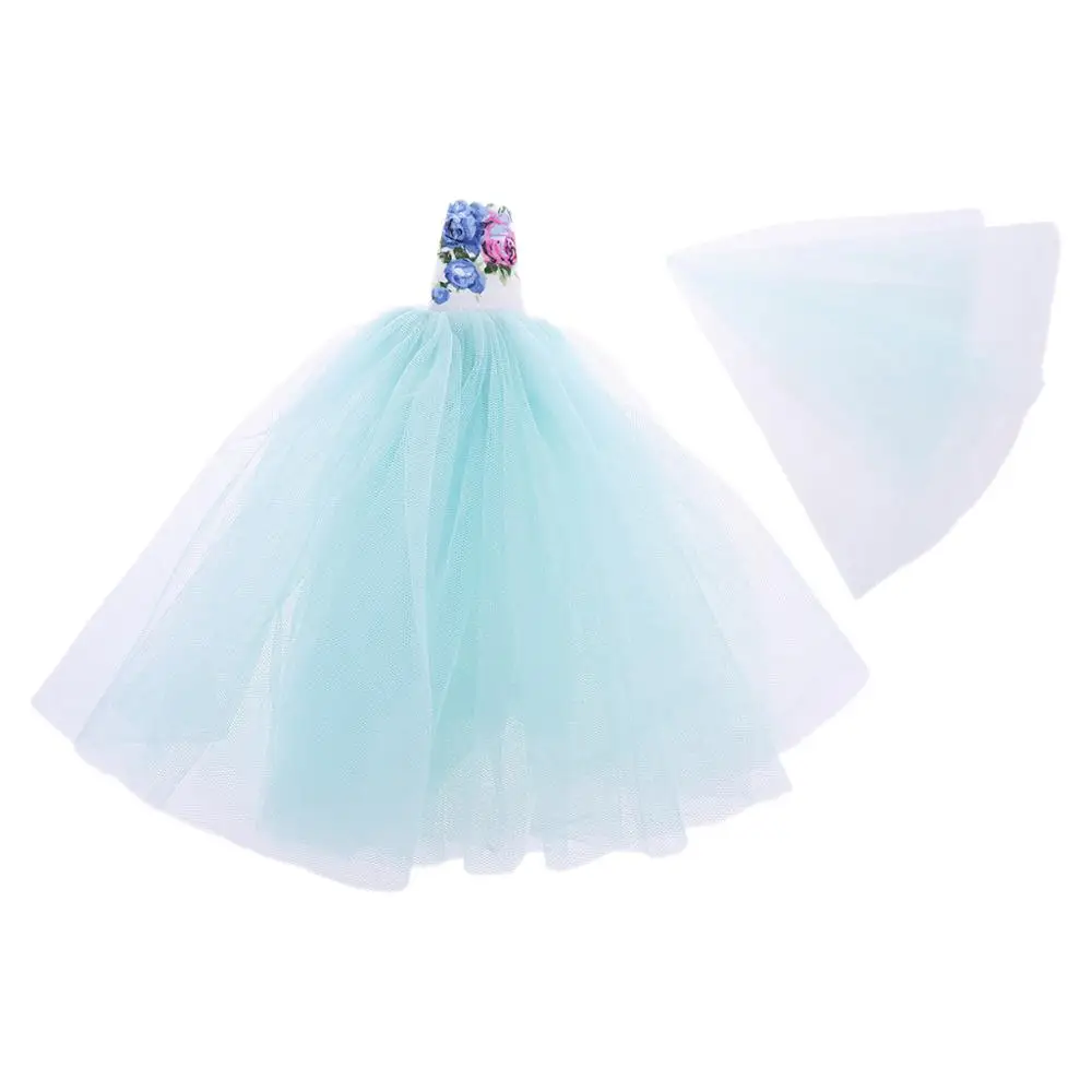 Подарок на праздник, ручная работа, с длинным шлейфом для девочек вуаль вечернее платье куклы для детей со свадебными - Цвет: Blue