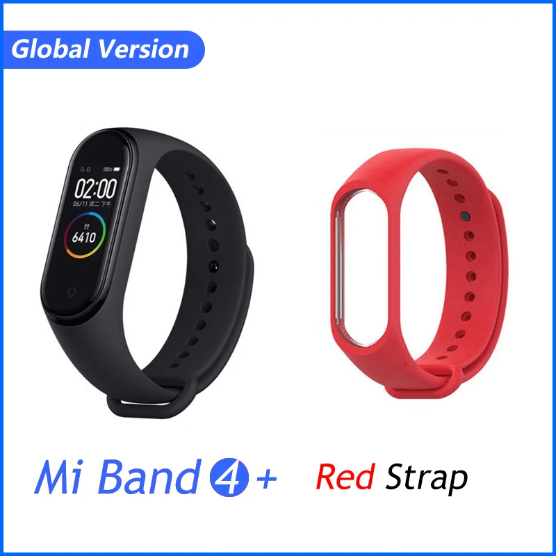 Новейший Xiaomi mi-браслет 4 Smart mi Band 4, браслет, пульсометр для фитнеса, 135 мА/ч, цветной экран, Bluetooth 5,0 - Цвет: GB add red strap