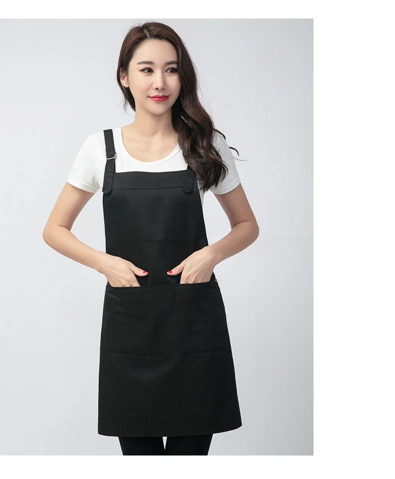 Sleeveless Black And White with Pattern Suspender Strap Apron Anti-Oil Pollution Kitchen Restaurant Work Clothes Cotton Solid Co