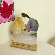 Room Decoration Mirror With Wood Base Korean Ins Irregular Acrylic Mirror Girl Desktop Desktop Home Decorative Makeup Mirror