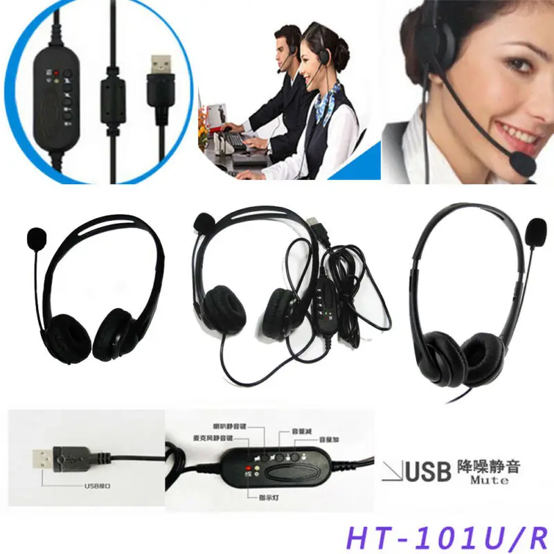 Telephone Headset Call Center Operator USB Corded Offical Headphone With Micro for Computer Laptop PC