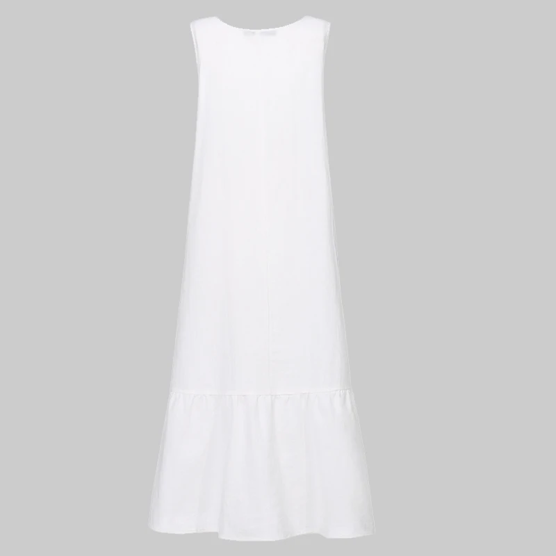 Plus Size Sundress Women Retro Linen Long Maxi Dress Celmia Summer Sleeveless Casual Loose Pleated Shirt Vestido Robe Femme