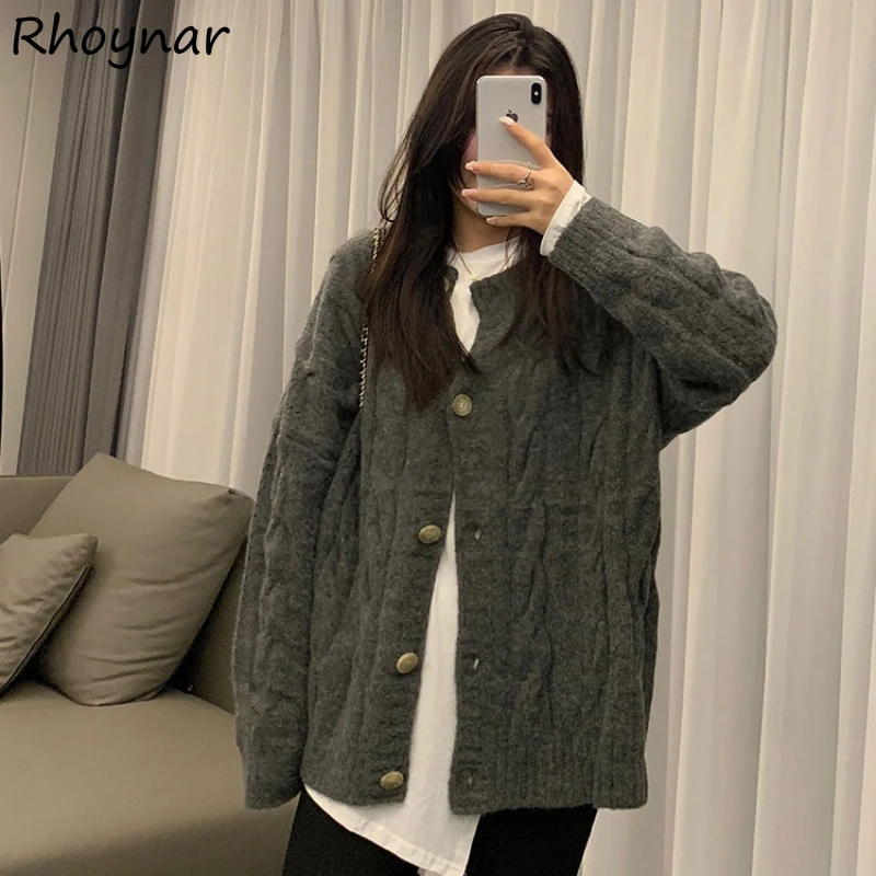 

Cardigan Women Vintage Twist All-match Casual Sweater O-neck Basic Long Sleeve Harajuku Spring Autumn Loose Lazy Elegant Simple
