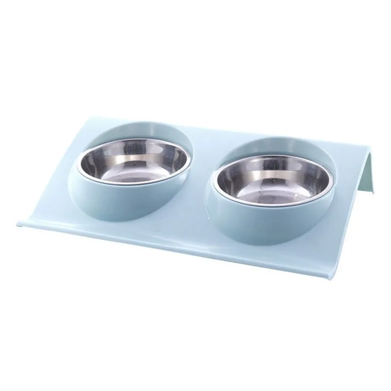 Pet Feeder Dogs Cats Anti-slip Simple Stainless Steel Double Feeding Bowl - Цвет: L