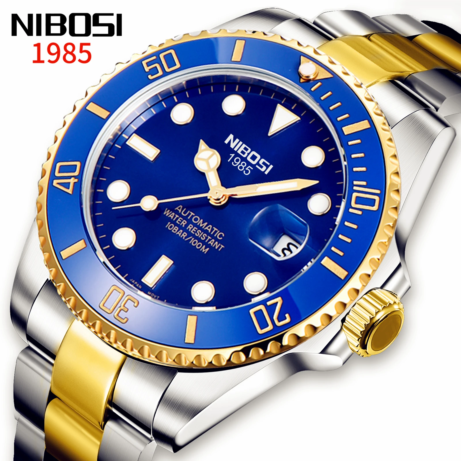 Роскошные автоматические мужские часы NIBOSI механические из нержавеющей стали с