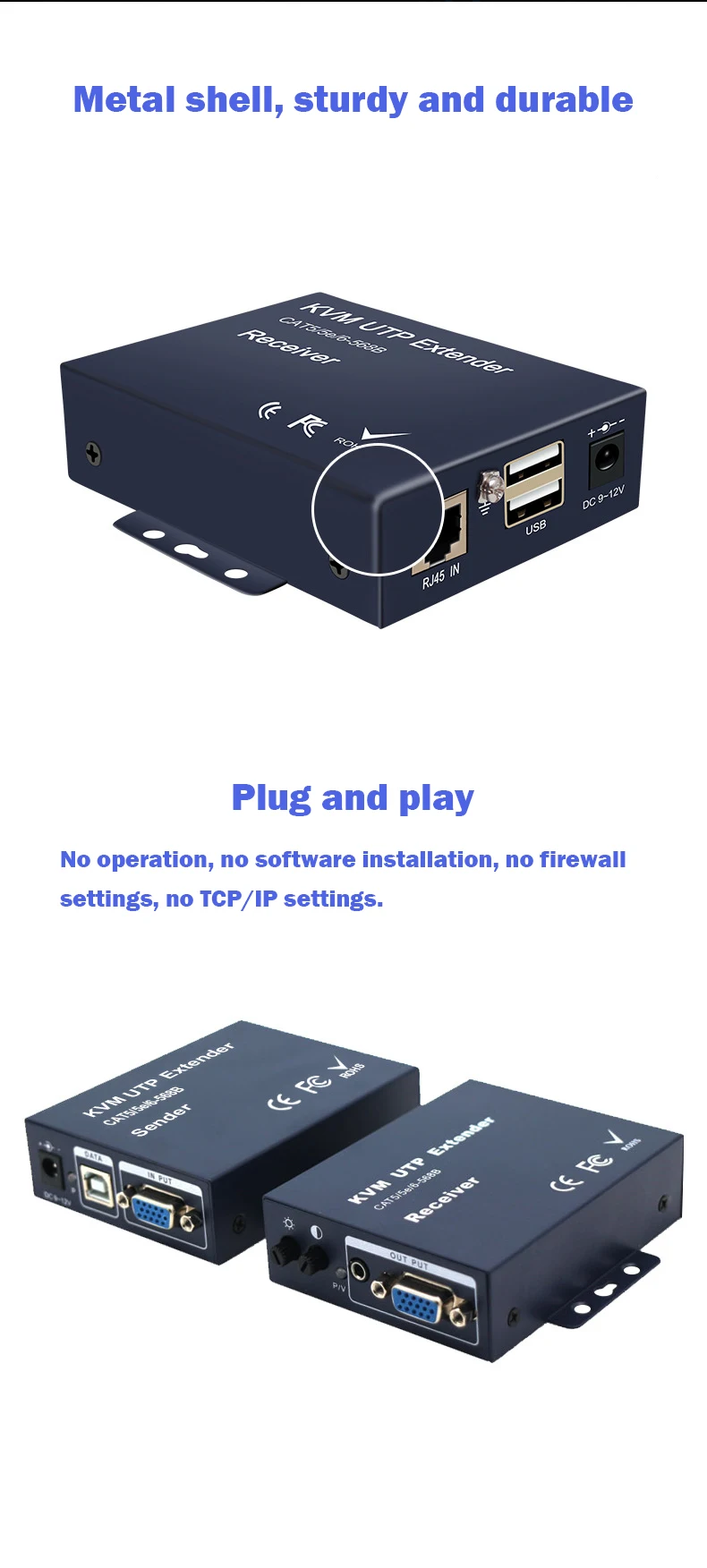 estéreo 100m vga kvm extensor sobre cat5