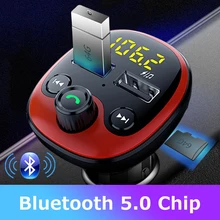 Автомобильное зарядное устройство с двумя USB для телефона, Bluetooth 5,0, fm-передатчик, MP3 плеер, Aux модулятор, поддержка TF карты, u-диск, музыка, громкая связь