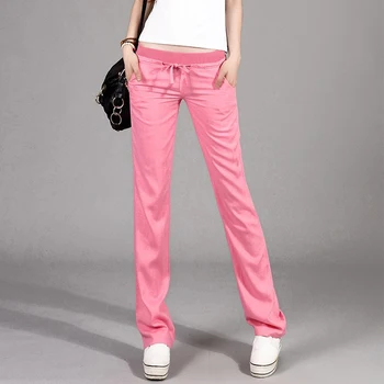 

Spring Summer Style New Fashion All-Match Commuter Flax Linen Casual Elastic Waist straight Pants Women Pantalon Femme 4 Colors