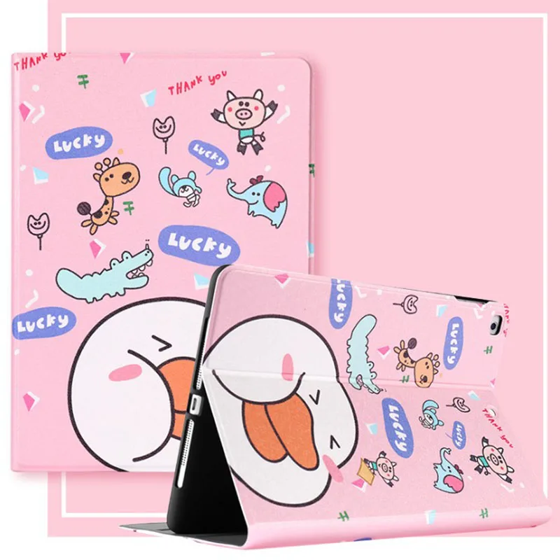 

For iPad 10.2 Case Cartoon animal PU Silicone Soft Back Tablet Cover For iPad Mini 3 4 5 Air 1 2 Pro 10.5 Flip smart stand Case
