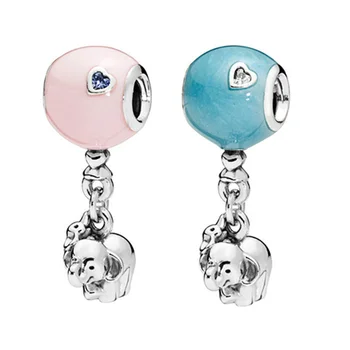 

New 925 Sterling Silver Pendants Beads Elephant & Blue Pink Ballon Charms Fit Original Pan Bracelet Charm For Women DIY Jewelry