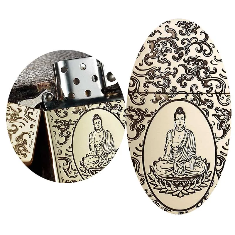 

Lighter Kerosene Windproof Personality Auspicious Cloud Buddha Deep Carving Retro Lighter Men's Gift for Boyfriend