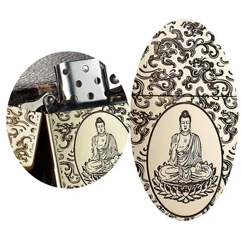 

Lighter Kerosene Windproof Personality Auspicious Cloud Buddha Deep Carving Retro Lighter Men's Gift for Boyfriend