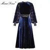 MoaaYina Fashion Designer dress Spring Autumn Women's Dress Sequin Lantern sleeve Crystal Button Velvet Dresses ► Photo 2/6