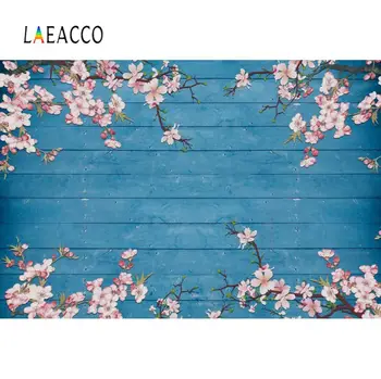 

Laeacco Blue Wooden Board Blossom Flowers Cherry Hardboard Planks Watercolor Pet Portrait Photo Background Photography Backdrops